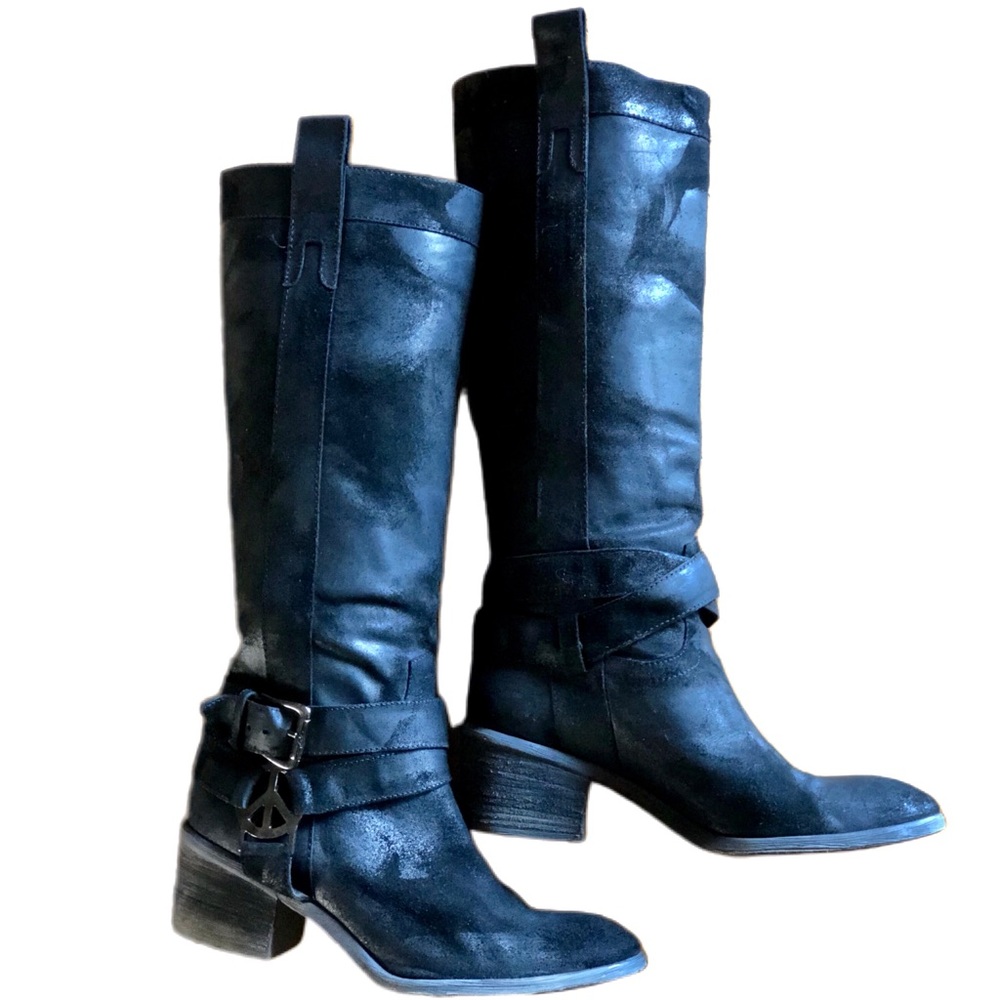 HOT DONALD J PLINER BLACK LEATHER KNEE HIGH BOOTS!